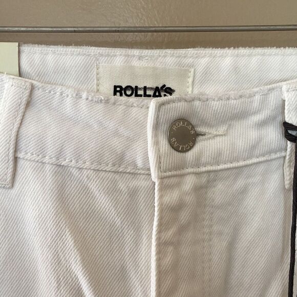 Rollas Layla White Jeans Original High Rise Straight Size 26 Distressed Knee NWT - Picture 9 of 12